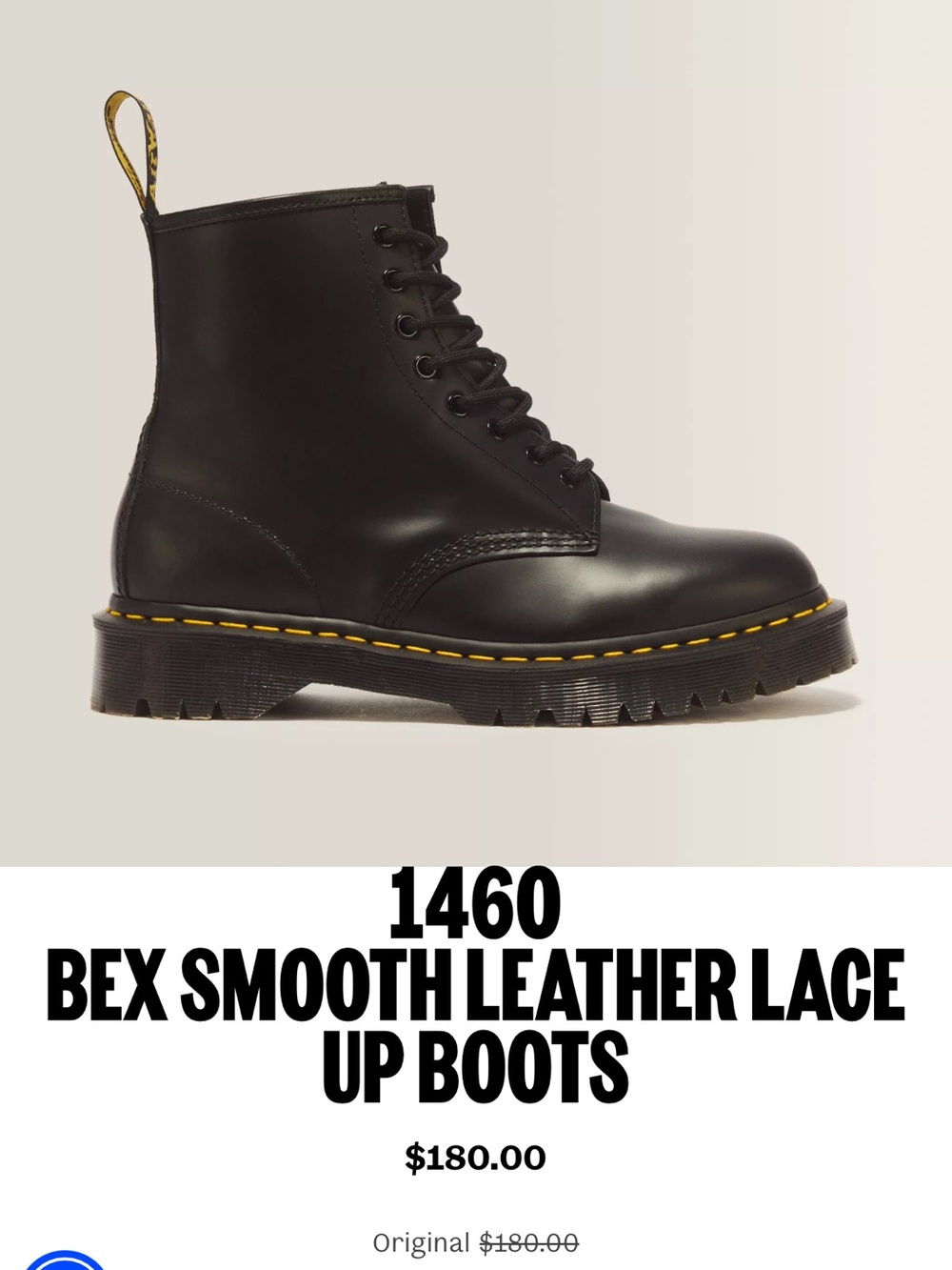 Dr. Martens Bex smooth Black Leather Lace-Up Combat Boots with Yellow Stitching - Picture 3 of 8